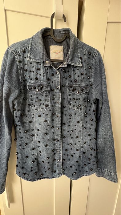 Дамска дънкова риза с ефектни перли и копчета, S/M размер