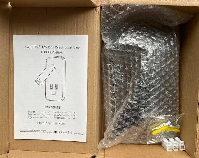 Lampa LED perete cu USB, lampa citit, reglabila, negru, noua