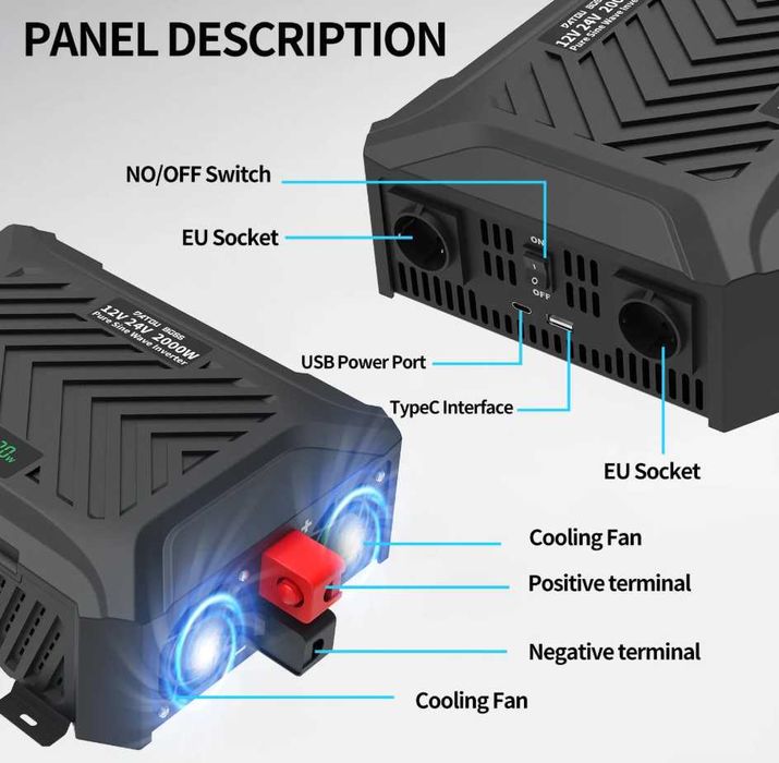 Универсален инвертор чиста синусоида DC 12/24v/AUTO/ към AC220v -4000W