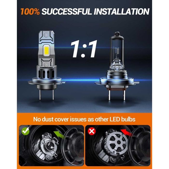 SEALIGHT® S2S H7 70W 6500K White IP68 LED Headlight Bulbs 2Pcs