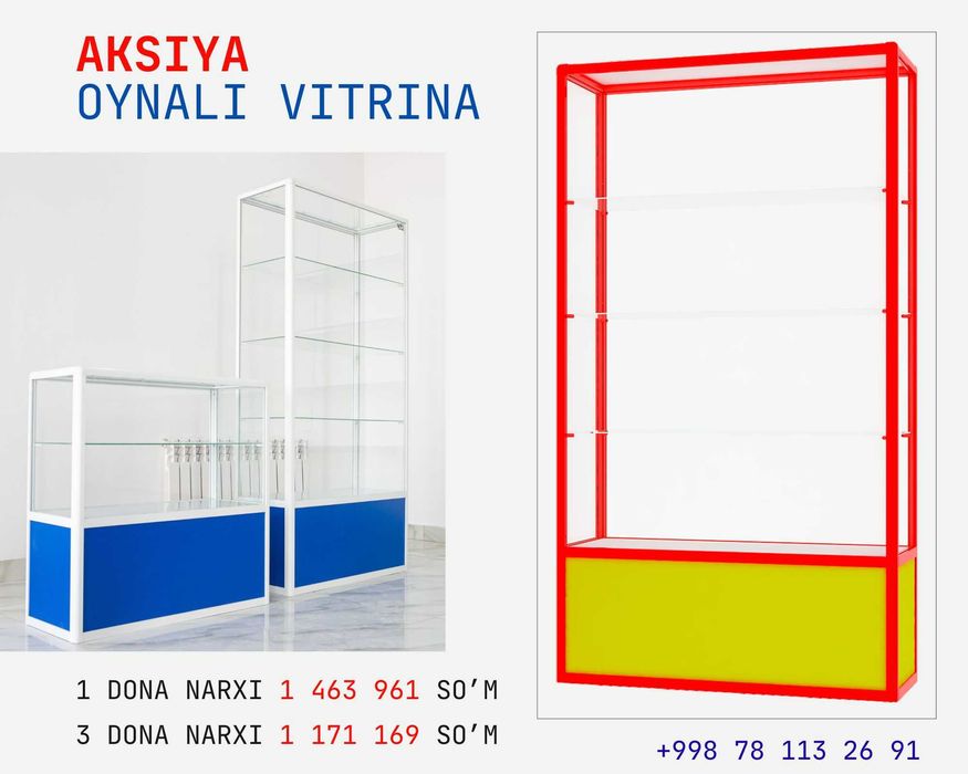 Прилавок витрина, стеклянная, metal oynaly vitrina va prilavkalar