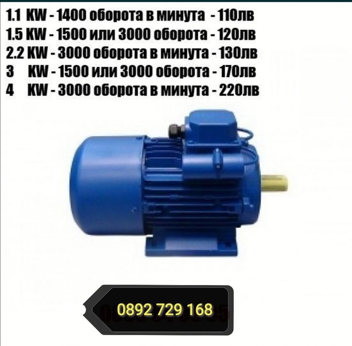 Ел.Двигател Монофазен Електромотор 3кW 1500 оборота с Шайба