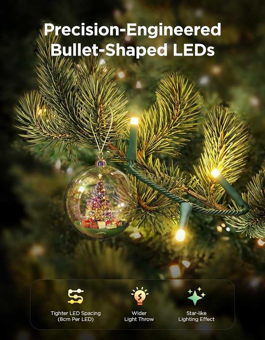 Kоледни смарт лампички Govee Christmas Sparkle String Lights 99ft - 30 метра RGBWIC 375 LED