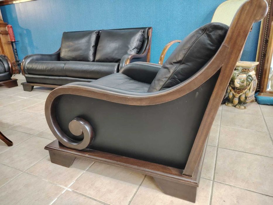 Set rar canapea si 2 fotolii lemn tec mahon piele naturala Danemarca