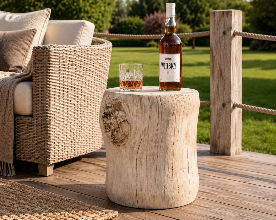 Masă laterală HOMPUS – aspect lemn natural | Pentru grădină, balcon și terasă | Nouă