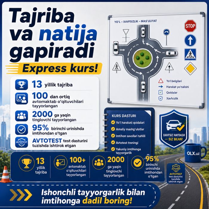 Avtotest imtihoniga 12 kunda tayyorlaning! Express kurs! Экпресс курс!