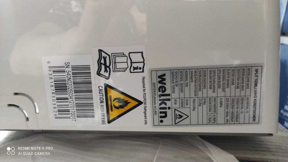 Кондиционер Welkin /Konditsioner Welkin General SLV 9 000 Btu Inverter