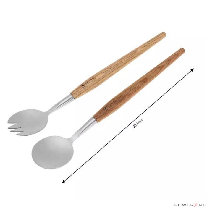 Bol pentru salata cu ustensile alb si lemn, Kassel