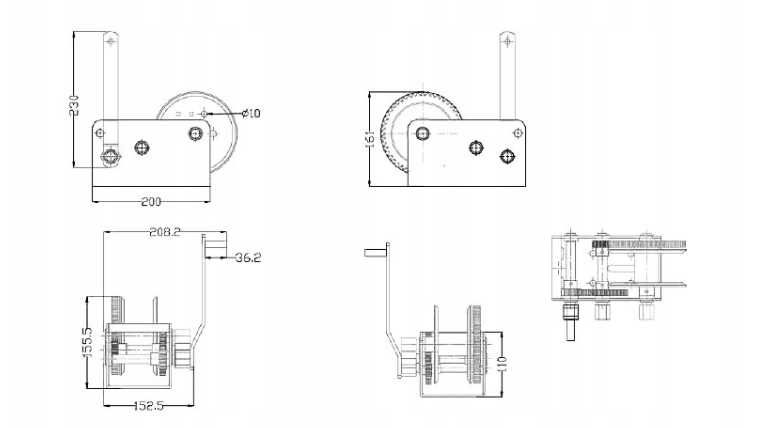 troliu manual cablu otel de 4500 lbs(trage 2000 kg)