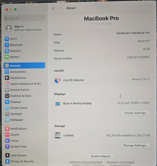 MacBook PRO 13" M1 8GB RAM 256GB