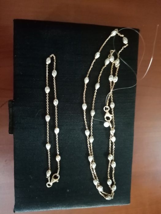 Комплект:цепочка 45см и браслетик  серебро в позолоте