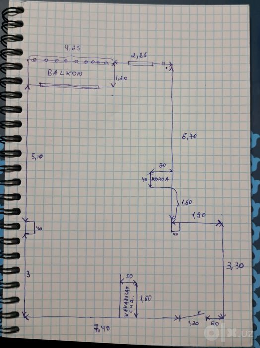 2 xona 55.5 m² uy sotiladi