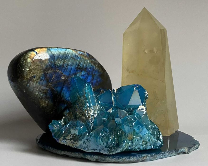 Decor Cristale - Labradorit&Citrin&Cuart Aura - Set Cristale