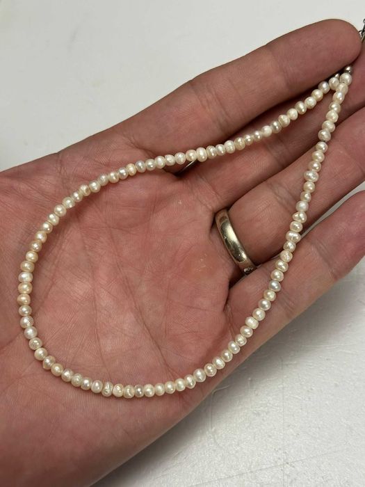 COLIER PERLE Naturale MICI + Inchizatoare ARGINT 925 - Vintage !