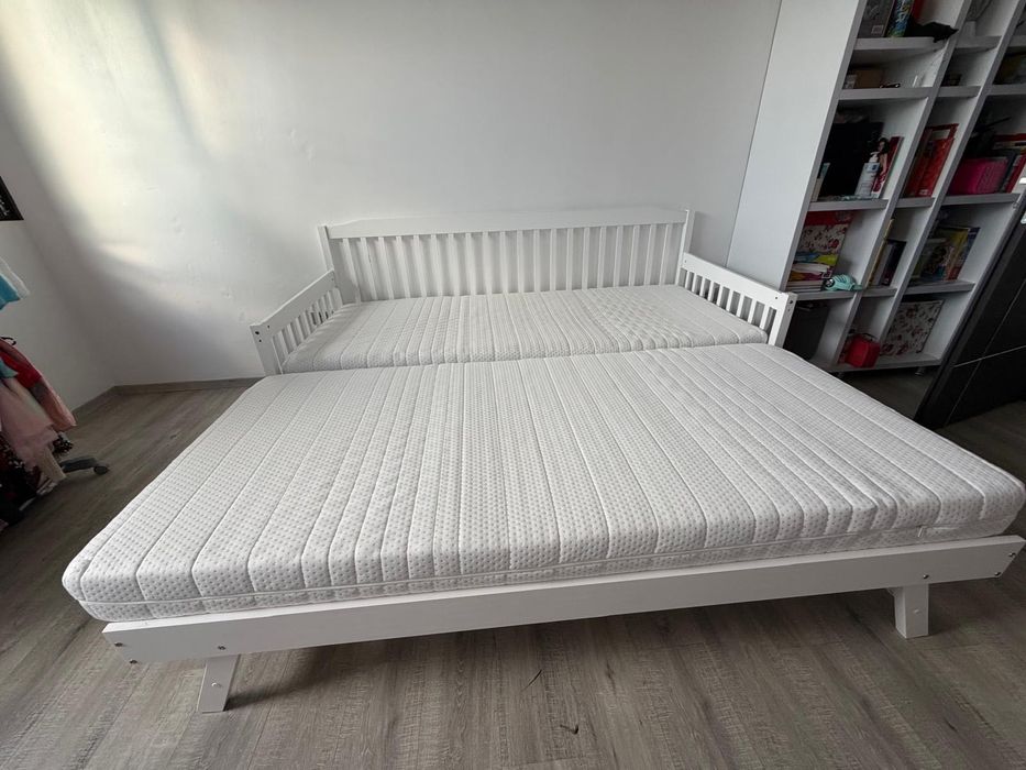Pat extensibil pentru copii/adulți, alb, lemn masiv, PEDREZA