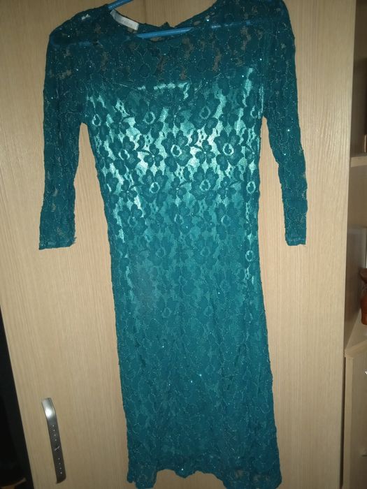 Платье вечернее, бирюзовое, ажурное