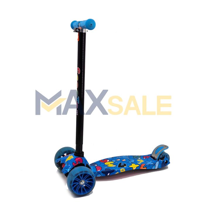 Детска триколка тротинетка синьо / многоцветно с 3 светещи колела