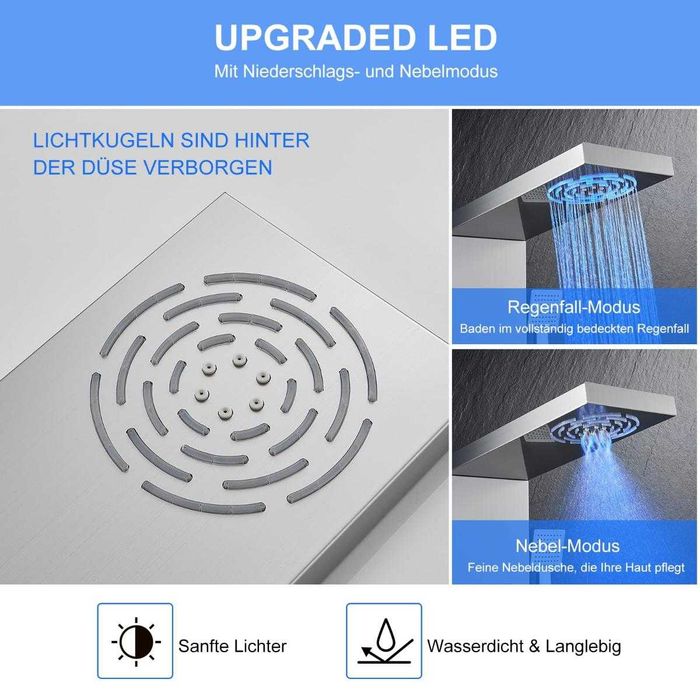 Panou de dus LED fara baterii, 5 in 1, cu afisaj pentru temperatura