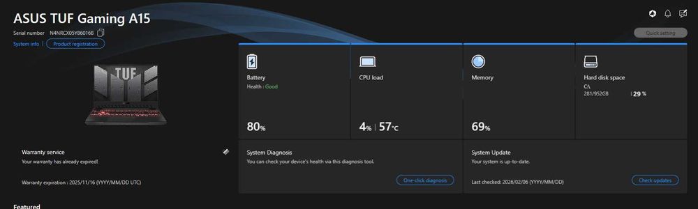 Asus TUF A15 FA507RM, RTX 3060, 1TB NVME, 16GB, Win 11 Home сервизиран
