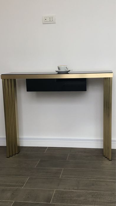 Consola piesa unicat cu sertar din sticla, alama 100%