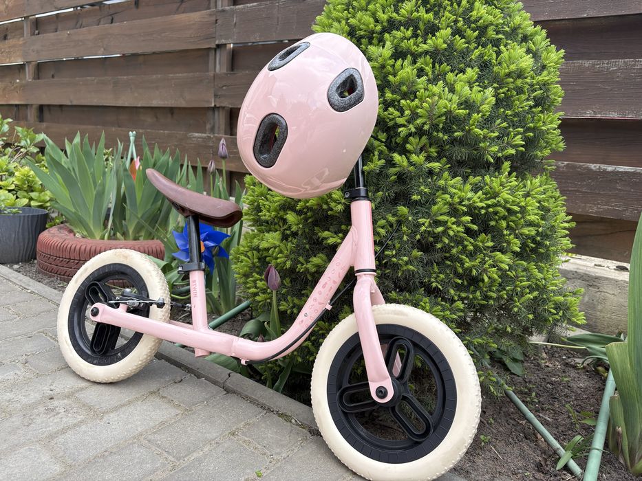 Bicicletă fără pedale Runride 500 10'' Roz-Bej Copii/Fete  + Cască bicicletă mărimea S (2 ani)