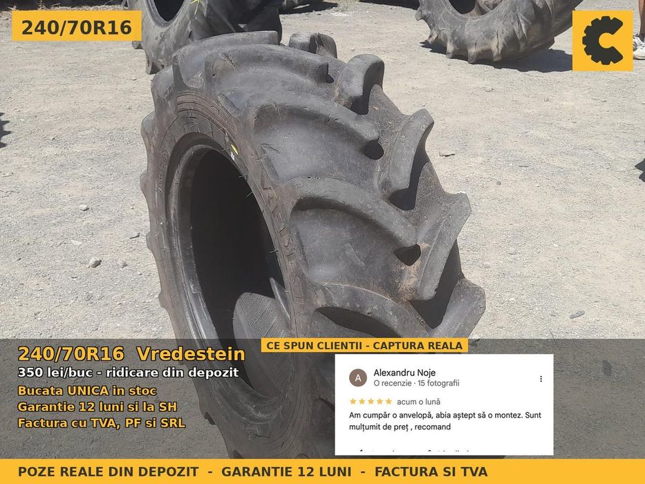 Anvelope Cauciucuri 240/70R16 240/70 R16 240/70-16 2407016 Vredestein Tractor Punte Fata Utilaje Agricole SH Second Hand GARANTIE Garantie 1 An