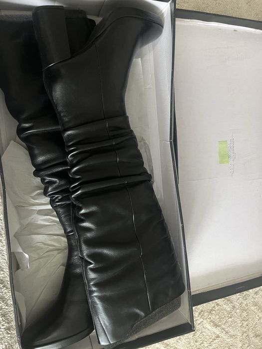 Cizme lungi cu toc patrat din piele naturala