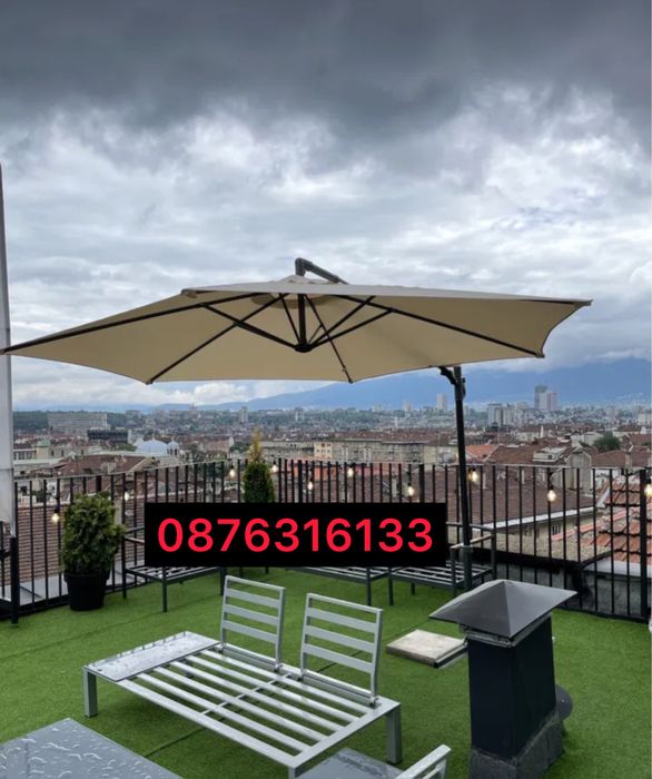 Градински чадър тип камбана 3м зелен беж и бордо