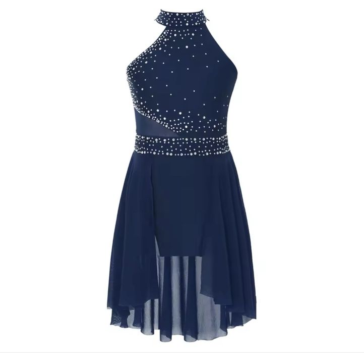 Тъмно син сценичен костюм за модерни танци, лирикъл