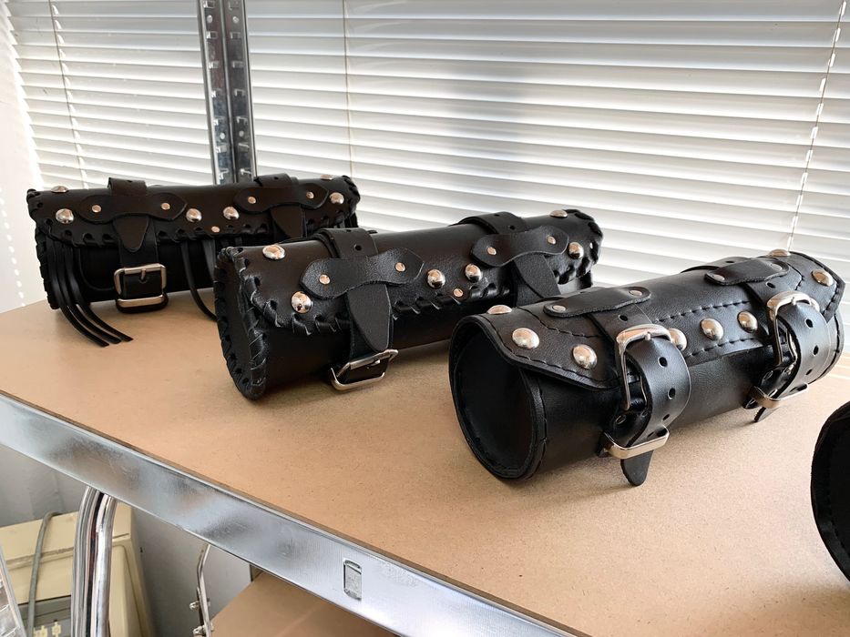 НОВА чанта / цилиндър от естествена кожа за мотор / чопър. Тип «буре»