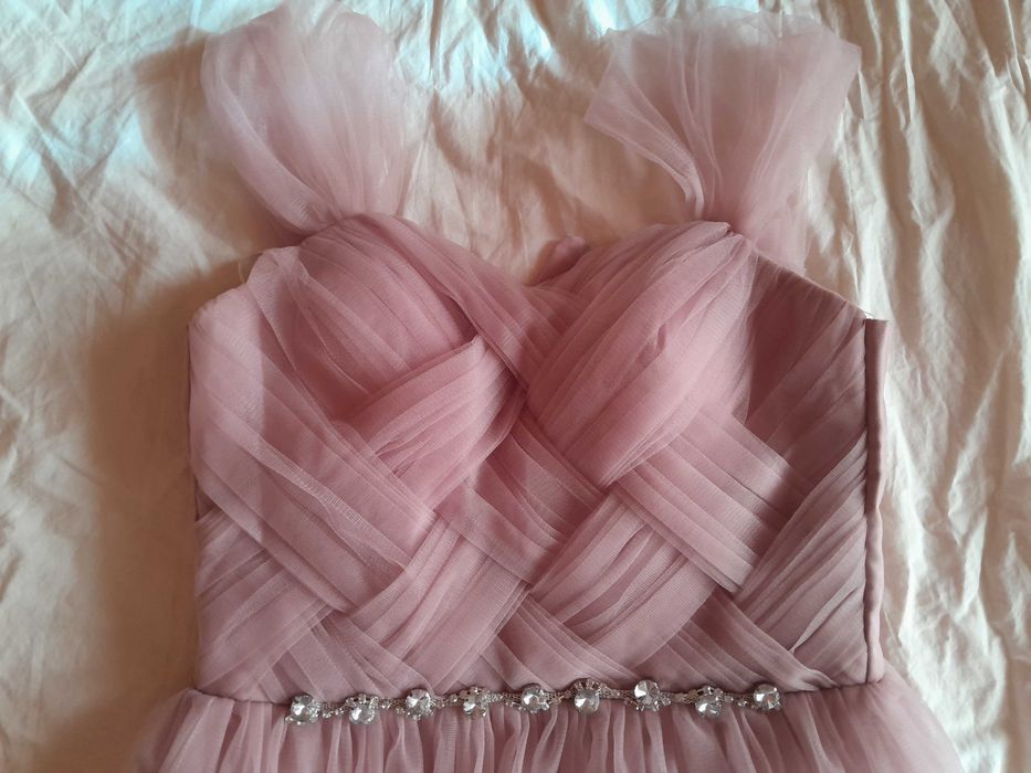 Официална дълга рокля, светло розово, тюл