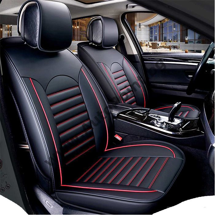 Тапицерия калъфи за седалки кожени черно с бяло или синьо и червени