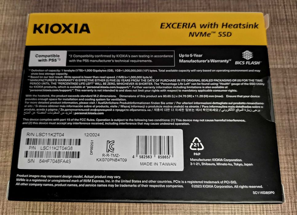 NVME SSD 2Tb Kioxia (Toshiba) EXCERIA with Heatsink PCIe 4.0 PS5
