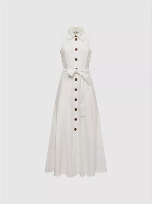 Reiss Milena Button Front Midi Weiss