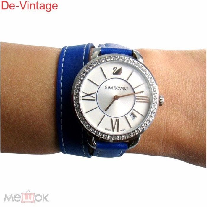 Часы SWAROVSKI из стали с кожаными ремешком оригинал