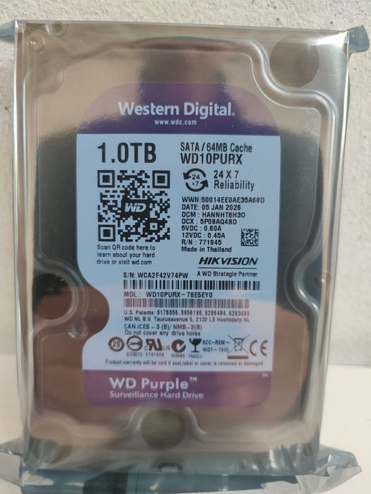 WD PURPLE HDD 1TB оригинал перечисление есть