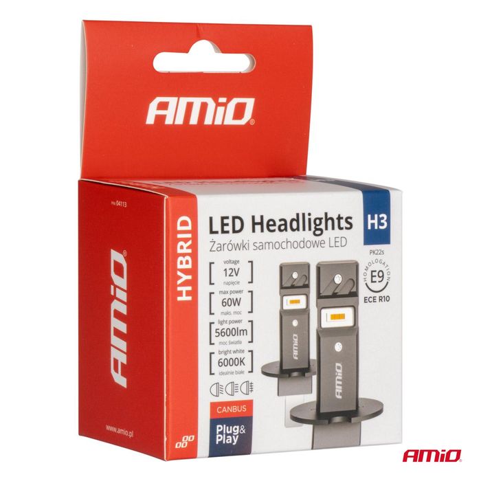 Led автомобилни крушки hybrid серия h3 6000k canbus 60w amio-04113