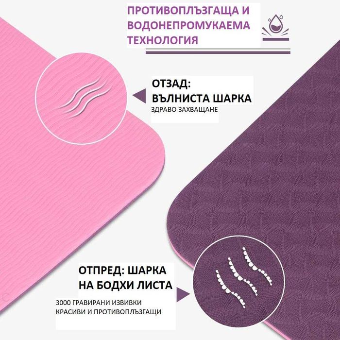 Постелка за Упражнения, Противоплъзгаща - Черен, Розов, Зелен и Син