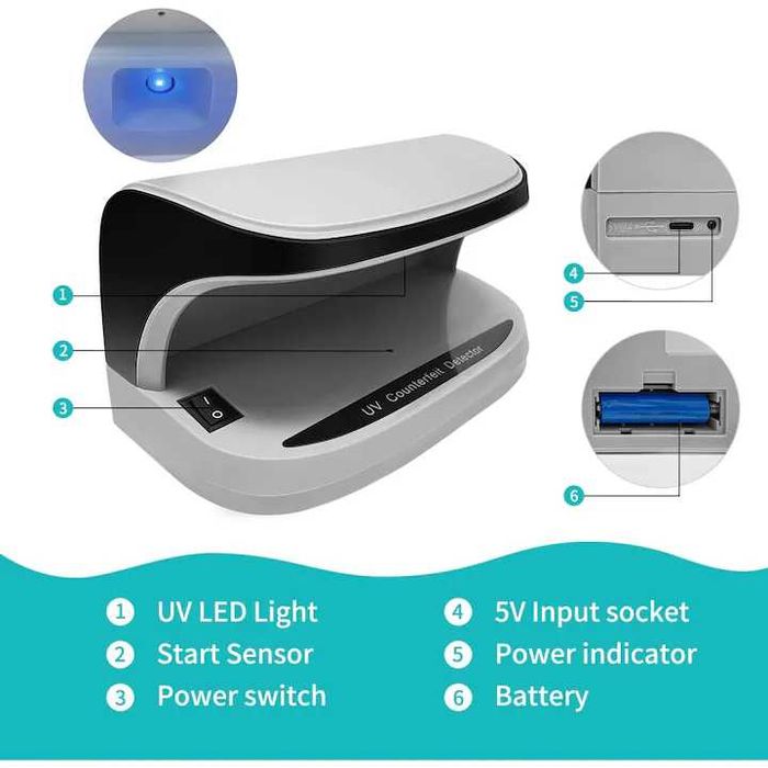 UV детектор за валута с LED светлина за проверка
