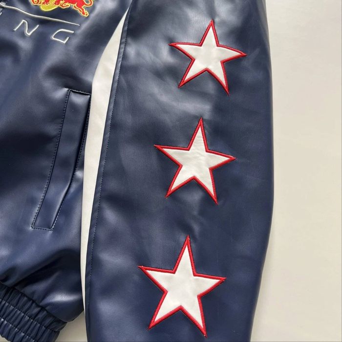 Кожаная куртка Формула 1 Rebull Oracle синего цвета на заказ