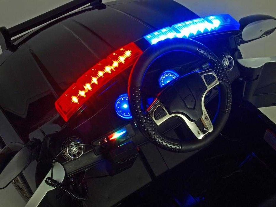 Masinuta electrica pentru copii Nichiduta Police Patrol Black 70W cu girofar politie si statie, unitate audio cu display baterie, USB sistem troller