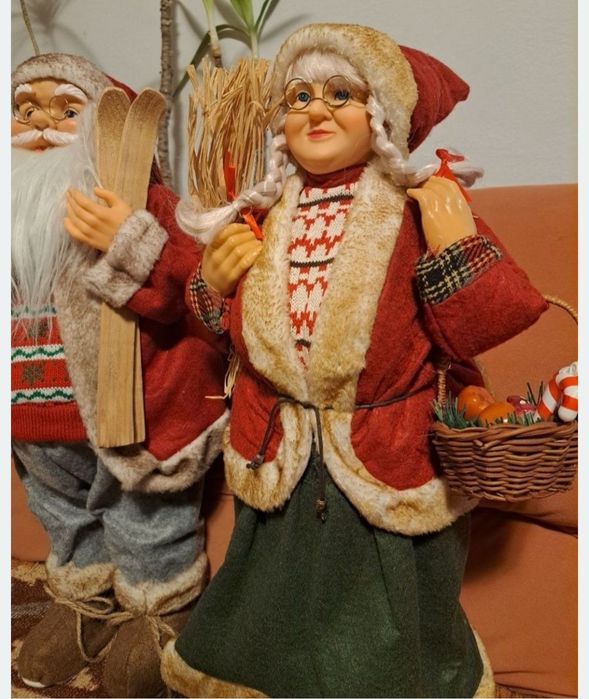 Pereche figurina papusa decoratiune Moș Crăciun și Doamna Lady Crăciun 60 cm înălțime