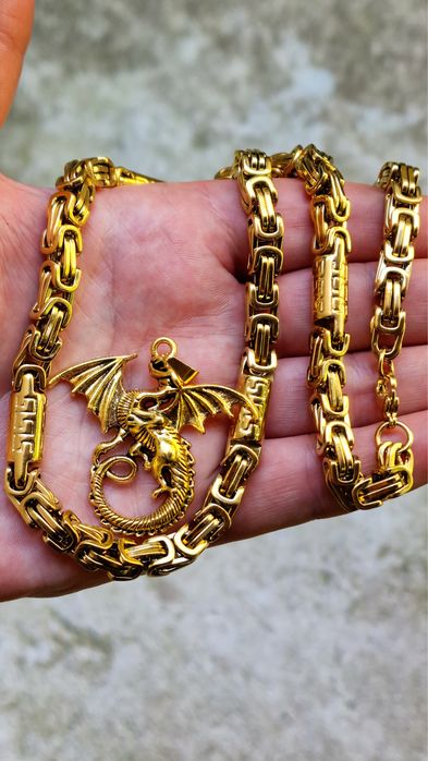 Dragon King Chain – мъжки ланец с дракон с позлата