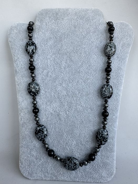 Colier din argint, snow obsidian si onix