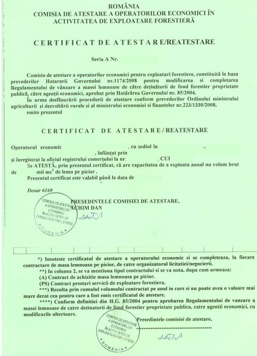 Înființări/modificări SRL, SUMAL, atestate expl. for., licitații