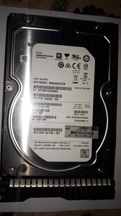 Серверный жесткий диск HP 6TB 7.2K SATA HPE MODEL:MB6000GVYZB