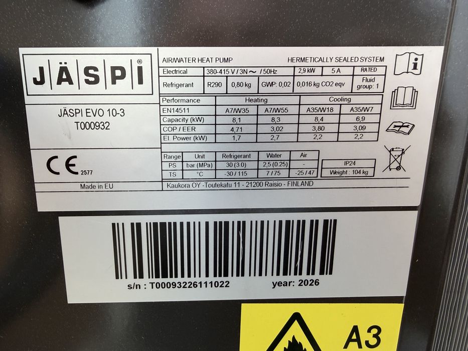 Трифазна термопомпа Jaspi Evo 10-3 8kw Air/Water