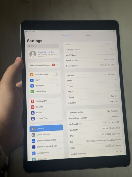 iPad Pro 10” / 256 GB / Cellular + Wifi / Silver / MDM