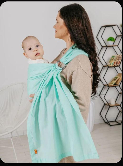 Слинг для новорожденных детей с 0/ Слинг с кольцами / "Брайт" мятный