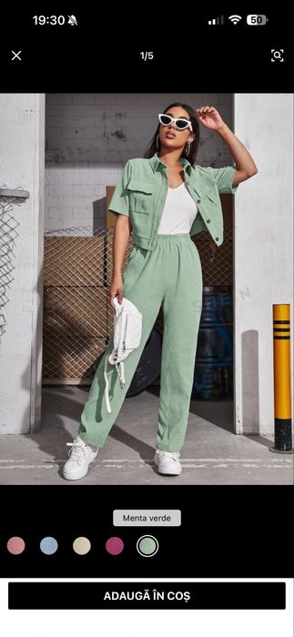 Bluza si pantaloni din velur cu buzunare
